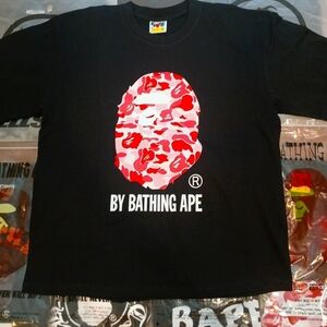 Bape Black Tee with Pink Camo Ape Graphic